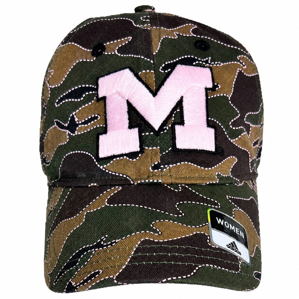 adidas Womens U of M Camo Baseball Cap Pink M Logo Adjustable Strapback Hat NWT